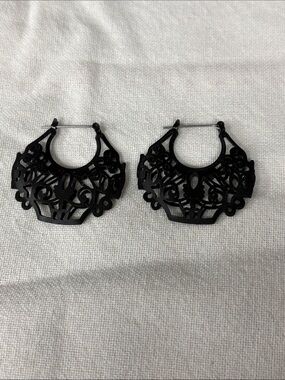 Black Filigree Hoop Earrings